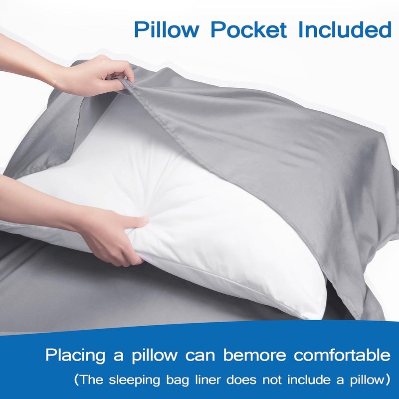 Coldwind Sleeping Bag Liners with 2 Way Zipper, Adult Sleep Sack Travel Sheets for Hotel/Hostels/Business Trips, Lightweight Single Camping Sheet Sleep Bag Liner Warm & Cold Weather, Gray - Image 3